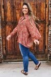 Womens, Vintage Sari Amira blouse, cotton, warm red tones, paisley - Dharma