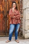 Womens, Vintage Sari Amira blouse, cotton, warm red tones, paisley - Dharma