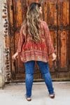 Womens, Vintage Sari Amira blouse, cotton, warm red tones, paisley - Dharma