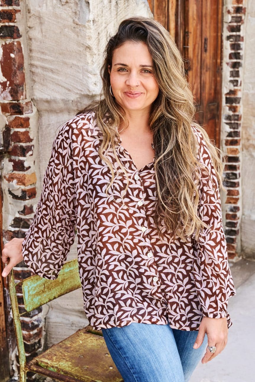 Womens, Vintage Sari Amira blouse, cotton, brown, Fern