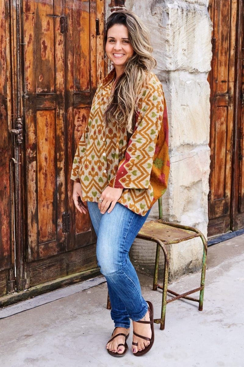 Womens, Vintage Sari Amira blouse, cotton, autumn tones, Amber
