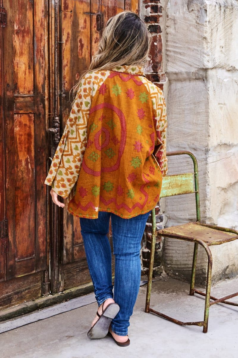 Womens, Vintage Sari Amira blouse, cotton, autumn tones, Amber
