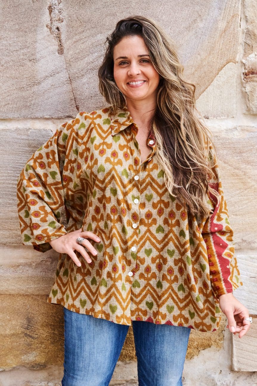 Womens, Vintage Sari Amira blouse, cotton, autumn tones, Amber