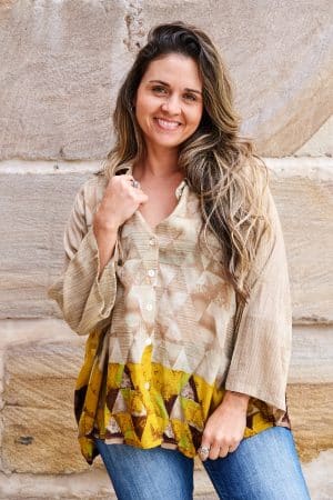 Womens, Vintage Sari Amira blouse, cotton, golden caramel, Colette