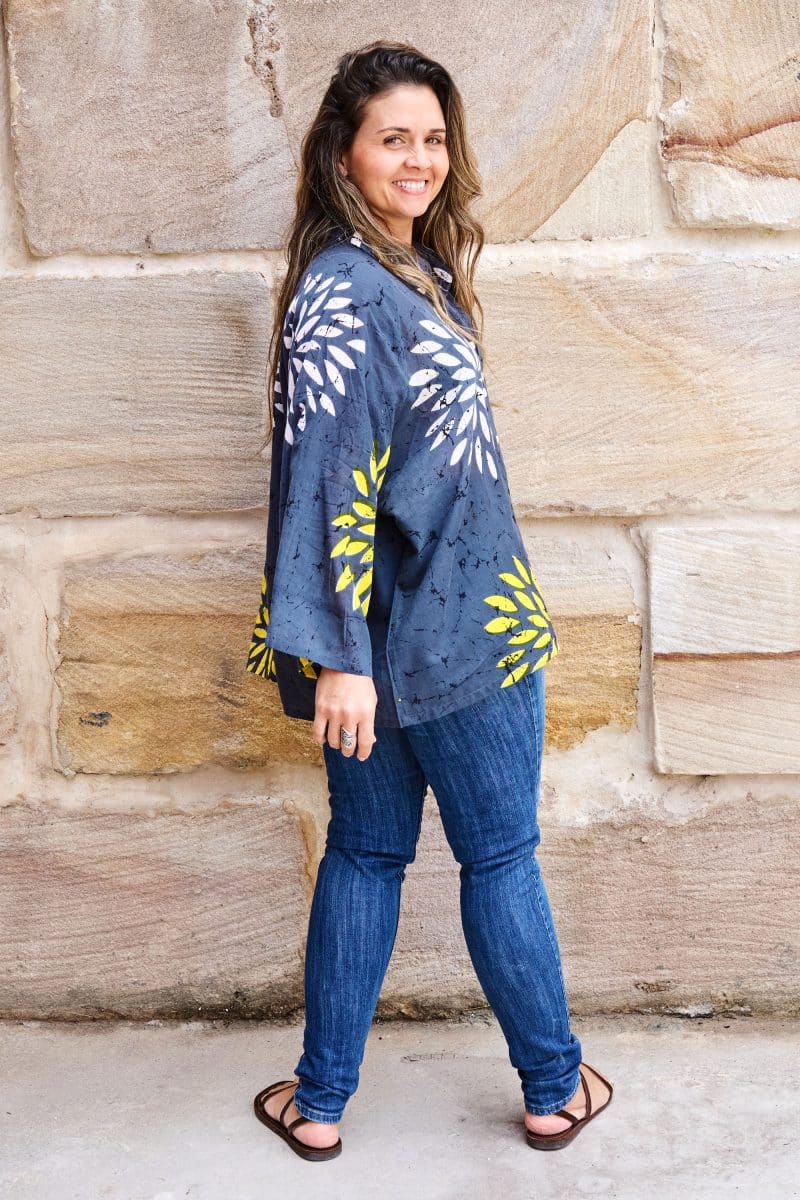 Womens, Vintage Sari Amira blouse, cotton, steel blue - Eclipse