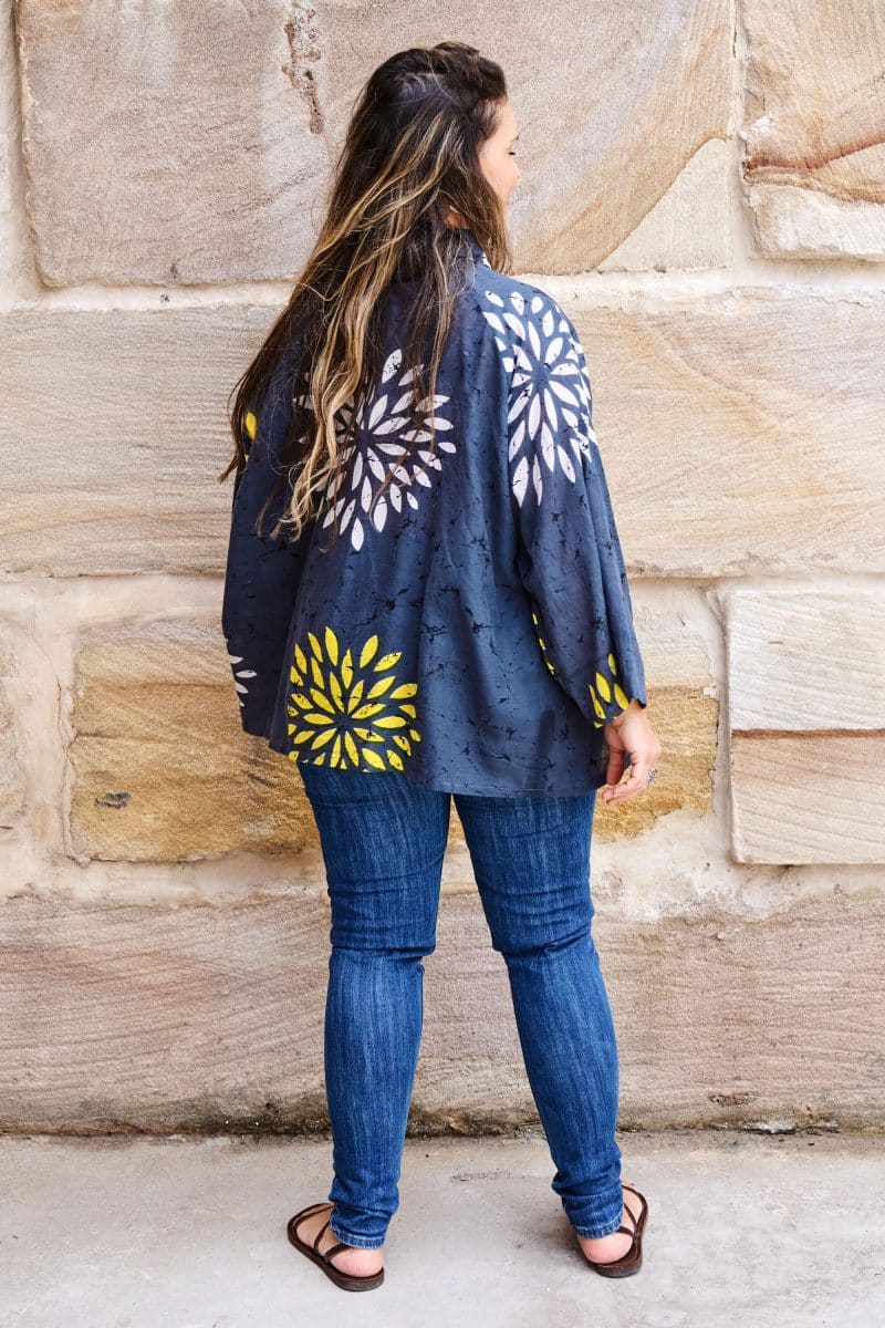 Womens, Vintage Sari Amira blouse, cotton, steel blue - Eclipse