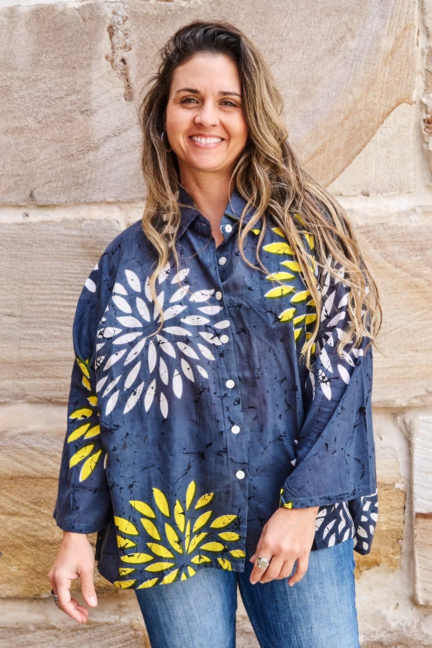 Womens, Vintage Sari Amira blouse, cotton, steel blue - Eclipse