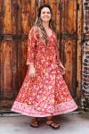 Womens, midi, Genevieve Dress, 7/8 sleeves, 100% Cotton, hand block print. Passionflower