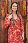 Womens, midi, Genevieve Dress, 7/8 sleeves, 100% Cotton, hand block print. Passionflower