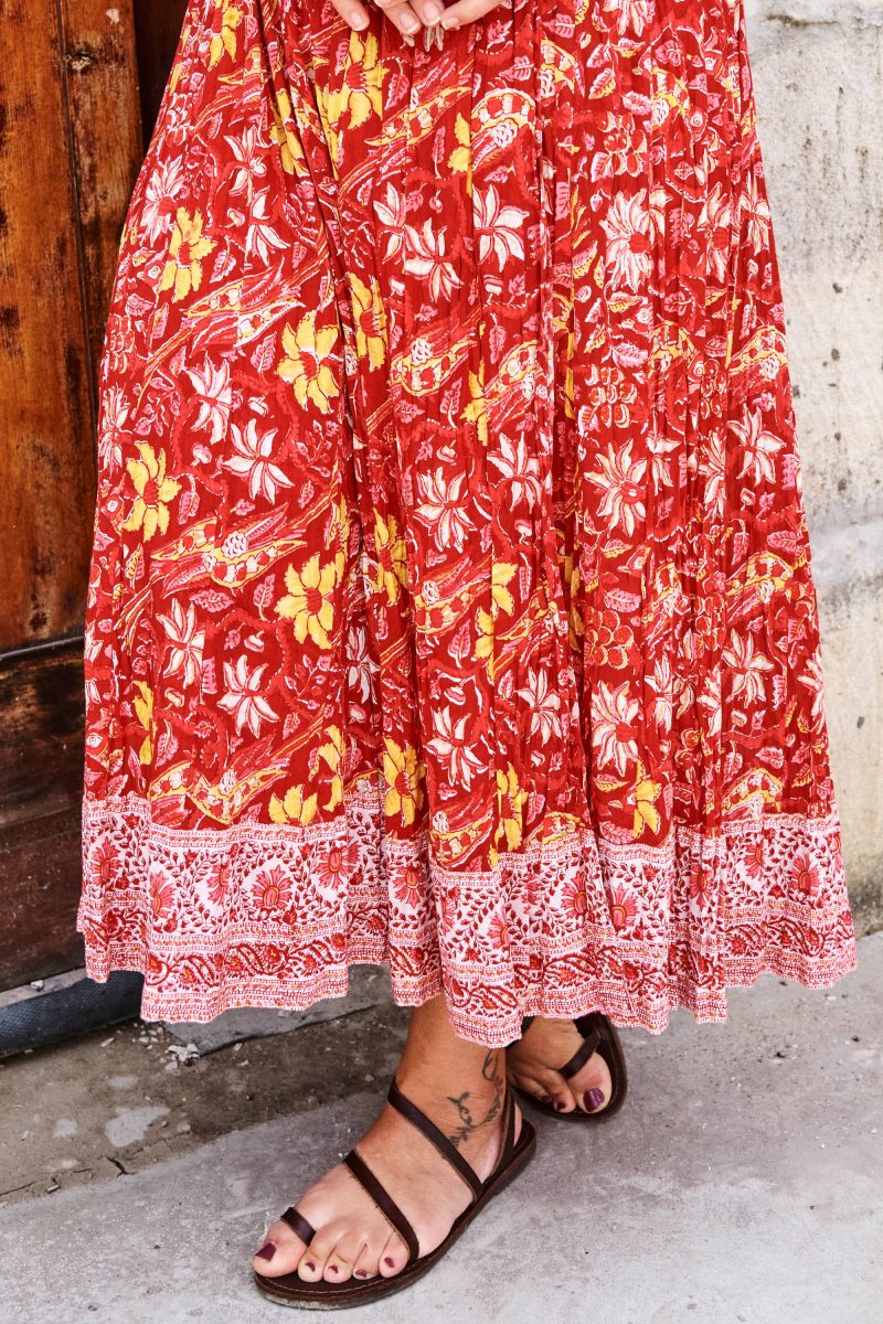 Womens, midi, Genevieve Dress, 7/8 sleeves, 100% Cotton, hand block print. Passionflower
