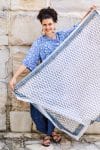 Sarong, 100% Cotton, hand block print. In soft delicate blue motifs. Azura.