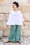 Womens, Dove blouse, 7/8 blouson sleeve, 100% cotton. Pure, Serene - White