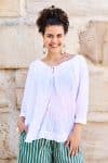 Womens, Dove blouse, 7/8 blouson sleeve, 100% cotton. Pure, Serene - White