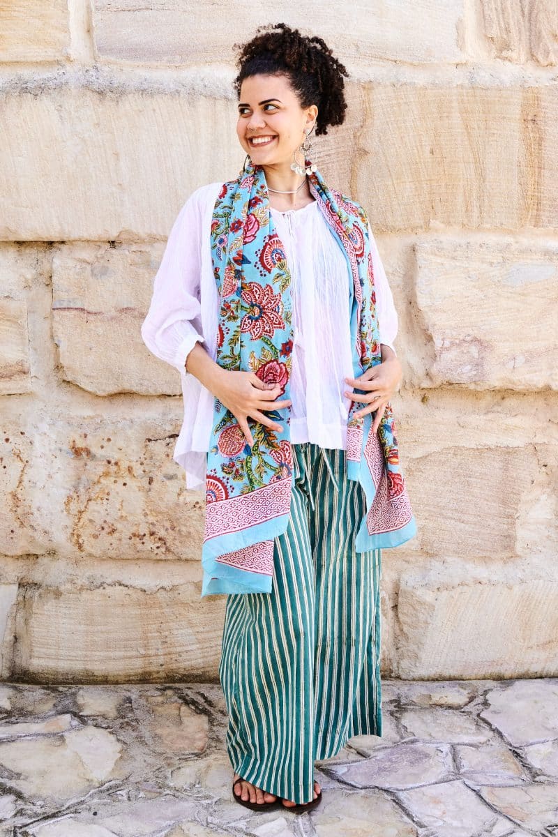 Sarong, 100% Cotton, hand block print. Summer Floral - Paradise