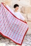 Sarong, 100% Cotton, hand block print. In watermelon pink & soft grey - Floria