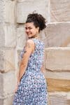 Womens Tops & Pants, 100% Cotton, Hand Block Print, Summer. Lola top & Sol Pants in saphire blue with a pop of red - Saphira