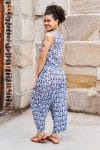 Womens Tops & Pants, 100% Cotton, Hand Block Print, Summer. Lola top & Sol Pants in saphire blue with a pop of red - Saphira