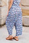 Womens Pants, 100% Cotton, Hand Block Print, Summer. Sol Pants in saphire blue with a pop of red - Saphira
