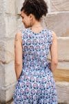 Womens Tops & Pants, 100% Cotton, Hand Block Print, Summer. Lola top & Sol Pants in saphire blue with a pop of red - Saphira