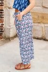 Womens Pants, 100% Cotton, Hand Block Print, Summer. Sol Pants in saphire blue with a pop of red - Saphira