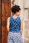 Womens Tops, 100% Cotton, Hand Block Print, Summer. Lola in natural blue - Indigo Nivara