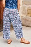 Womens Pants, 100% Cotton, Hand Block Print, Summer. Sol Pants in saphire blue with a pop of red - Saphira