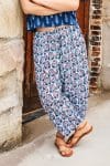 Womens Pants, 100% Cotton, Hand Block Print, Summer. Sol Pants in saphire blue with a pop of red - Saphira