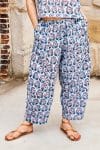 Womens Pants, 100% Cotton, Hand Block Print, Summer. Sol Pants in saphire blue with a pop of red - Saphira