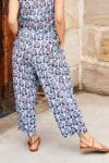 Womens Pants, 100% Cotton, Hand Block Print, Summer. Sol Pants in saphire blue with a pop of red - Saphira