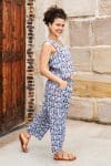 Womens Tops & Pants, 100% Cotton, Hand Block Print, Summer. Lola top & Sol Pants in saphire blue with a pop of red - Saphira
