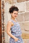 Womens Tops & Pants, 100% Cotton, Hand Block Print, Summer. Lola top & Sol Pants in saphire blue with a pop of red - Saphira