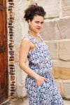Womens Tops & Pants, 100% Cotton, Hand Block Print, Summer. Lola top & Sol Pants in saphire blue with a pop of red - Saphira