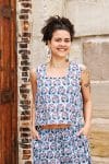 Womens Tops & Pants, 100% Cotton, Hand Block Print, Summer. Lola top & Sol Pants in saphire blue with a pop of red - Saphira
