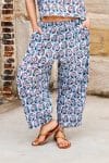 Womens Pants, 100% Cotton, Hand Block Print, Summer. Sol Pants in saphire blue with a pop of red - Saphira
