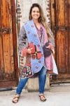 Womens, Tundra Kantha Duster, reversible, handmade from 100% cotton recycled Vintage fabrics, in vibrant tones - Miraki