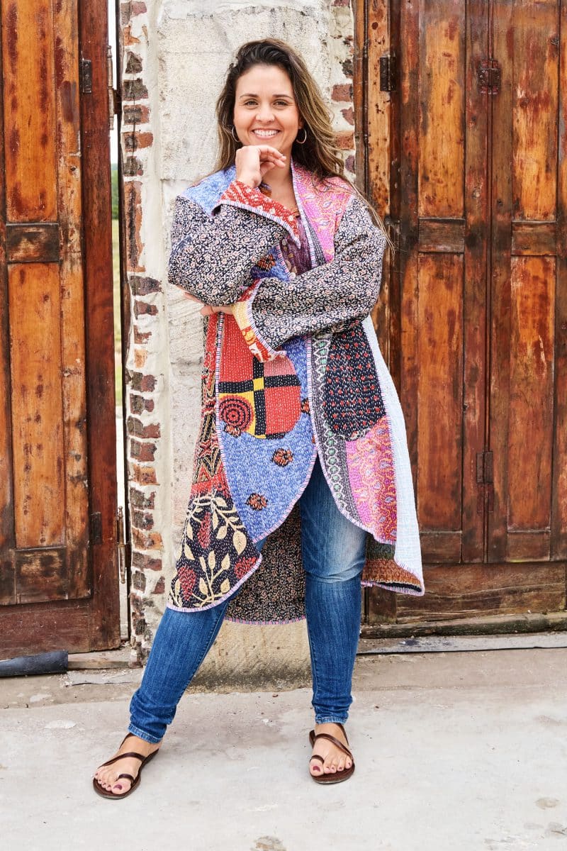 Womens, Tundra Kantha Duster, reversible, handmade from 100% cotton recycled Vintage fabrics, in vibrant tones - Miraki