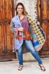 Womens, Tundra Kantha Duster, reversible, handmade from 100% cotton recycled Vintage fabrics, in vibrant tones - Miraki