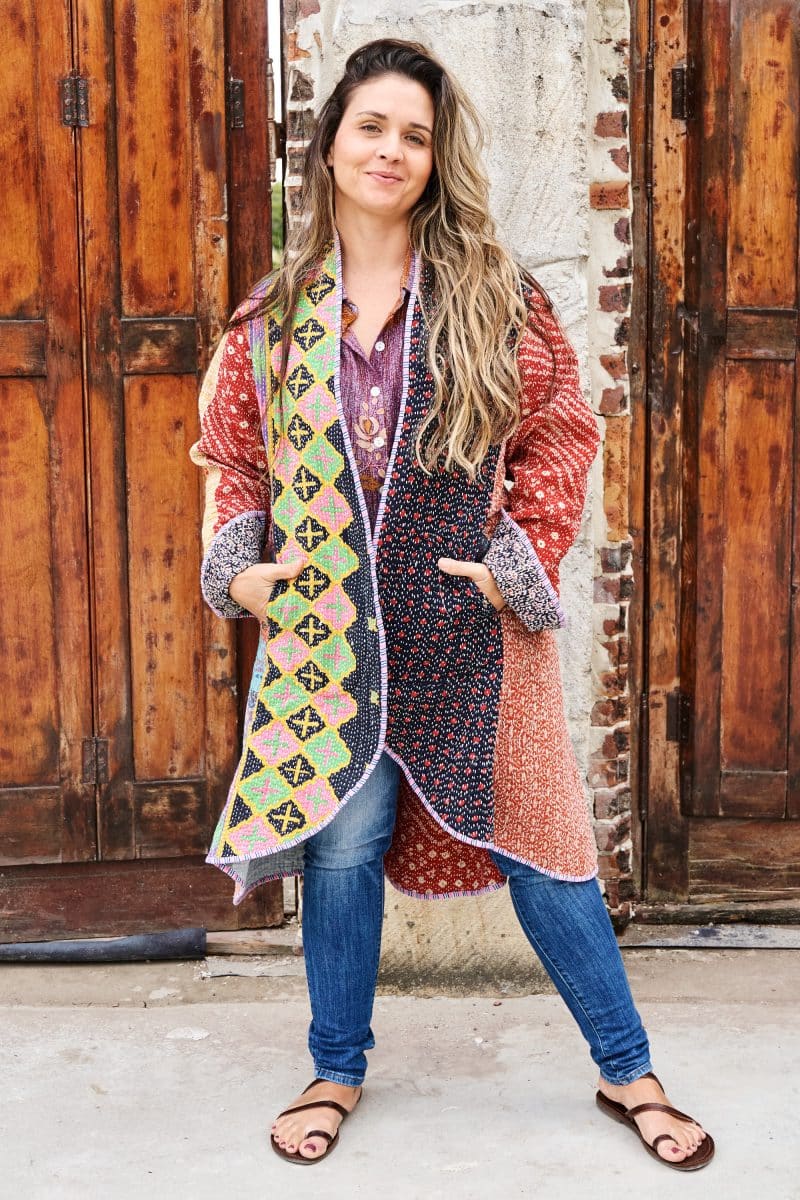 Womens, Tundra Kantha Duster, reversible, handmade from 100% cotton recycled Vintage fabrics, in vibrant tones - Miraki