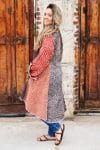 Womens, Tundra Kantha Duster, reversible, handmade from 100% cotton recycled Vintage fabrics, in vibrant tones - Miraki