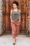 Womens, Sol Pant, Lola Top, 100% cotton, hand block print, hand stitched, in natural red Rubira, and natural dyed Kassis Raga