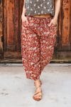 Womens, Sol Pant, 100% cotton, hand block print, hand stitched, in natural red, Rubira