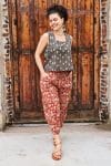 Womens, Sol Pant, Lola Top, 100% cotton, hand block print, hand stitched, in natural red Rubira, and natural dyed Kassis Raga
