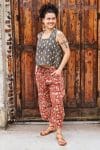 Womens, Sol Pant, Lola Top, 100% cotton, hand block print, hand stitched, in natural red Rubira, and natural dyed Kassis Raga