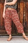 Womens, Sol Pant, 100% cotton, hand block print, hand stitched, in natural red, Rubira