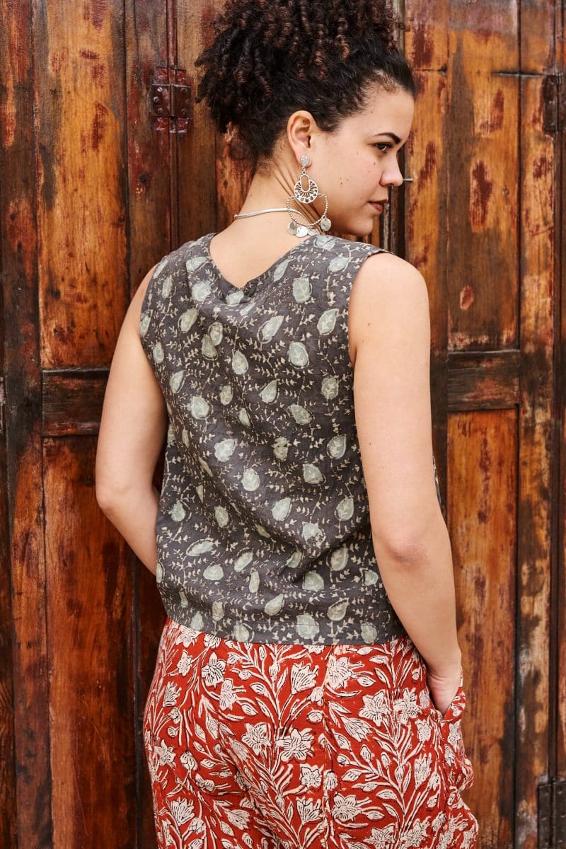 Womens Tops, 100% Cotton, Hand Block Print, Summer. Lola in natural - Kassis Raga