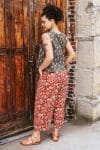 Womens, Sol Pant, Lola Top, 100% cotton, hand block print, hand stitched, in natural red Rubira, and natural dyed Kassis Raga