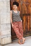 Womens, Sol Pant, Lola Top, 100% cotton, hand block print, hand stitched, in natural red Rubira, and natural dyed Kassis Raga