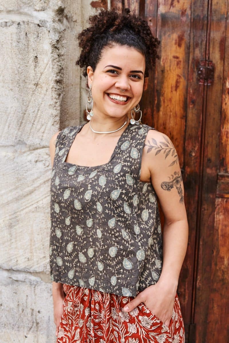 Womens Tops, 100% Cotton, Hand Block Print, Summer. Lola in natural - Kassis Raga