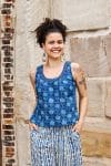 Womens Tops, 100% Cotton, Hand Block Print, Summer. Vayana top in natural blue - Indigo Lila