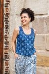 Womens Tops, 100% Cotton, Hand Block Print, Summer. Vayana top in natural blue - Indigo Lila